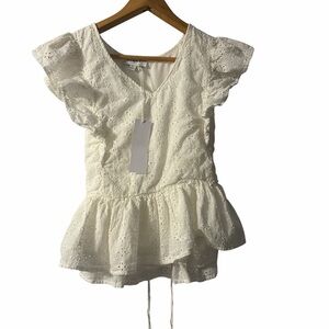 NWT Gilli White Eyelet Peplum Top Medium